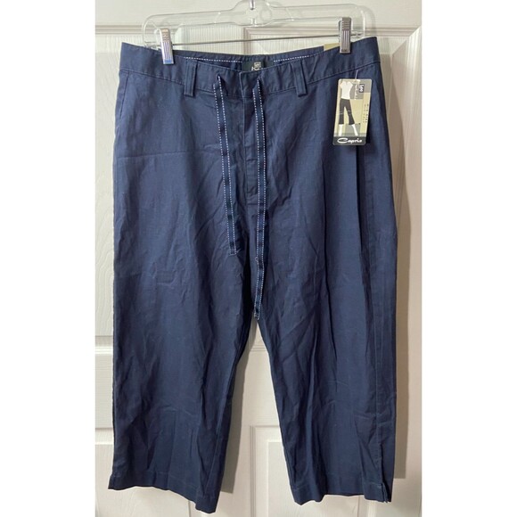 Lee Pants - Lee Linen Blend Cropped Pants Size 14 straight Leg Front Tie Navy Blue Size 14